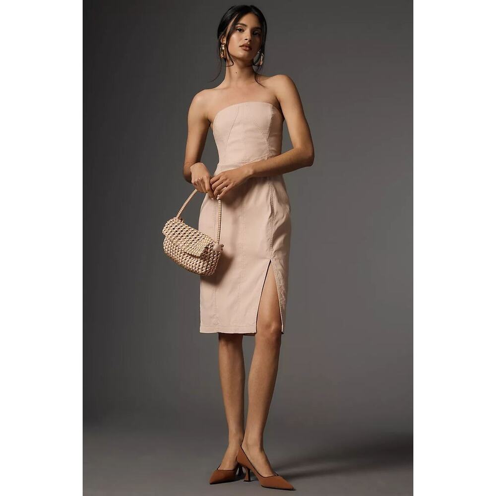 NWT By Anthropologie Strapless Side-Slit Dress $170 XL PETITE Pink Knee Length